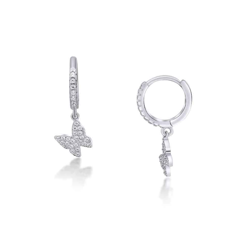 עגילים נופלים כסף 925 משובצים בזרקונים - דגם פרפר נחמד