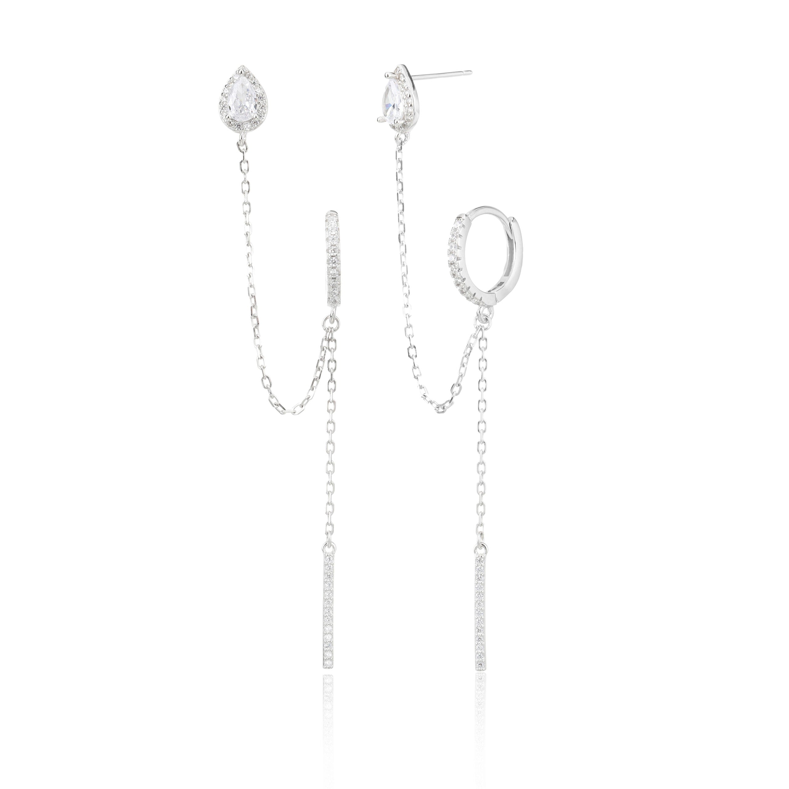 עגילים נופלים כסף 925 משובצים בזרקונים - דגם סילבר