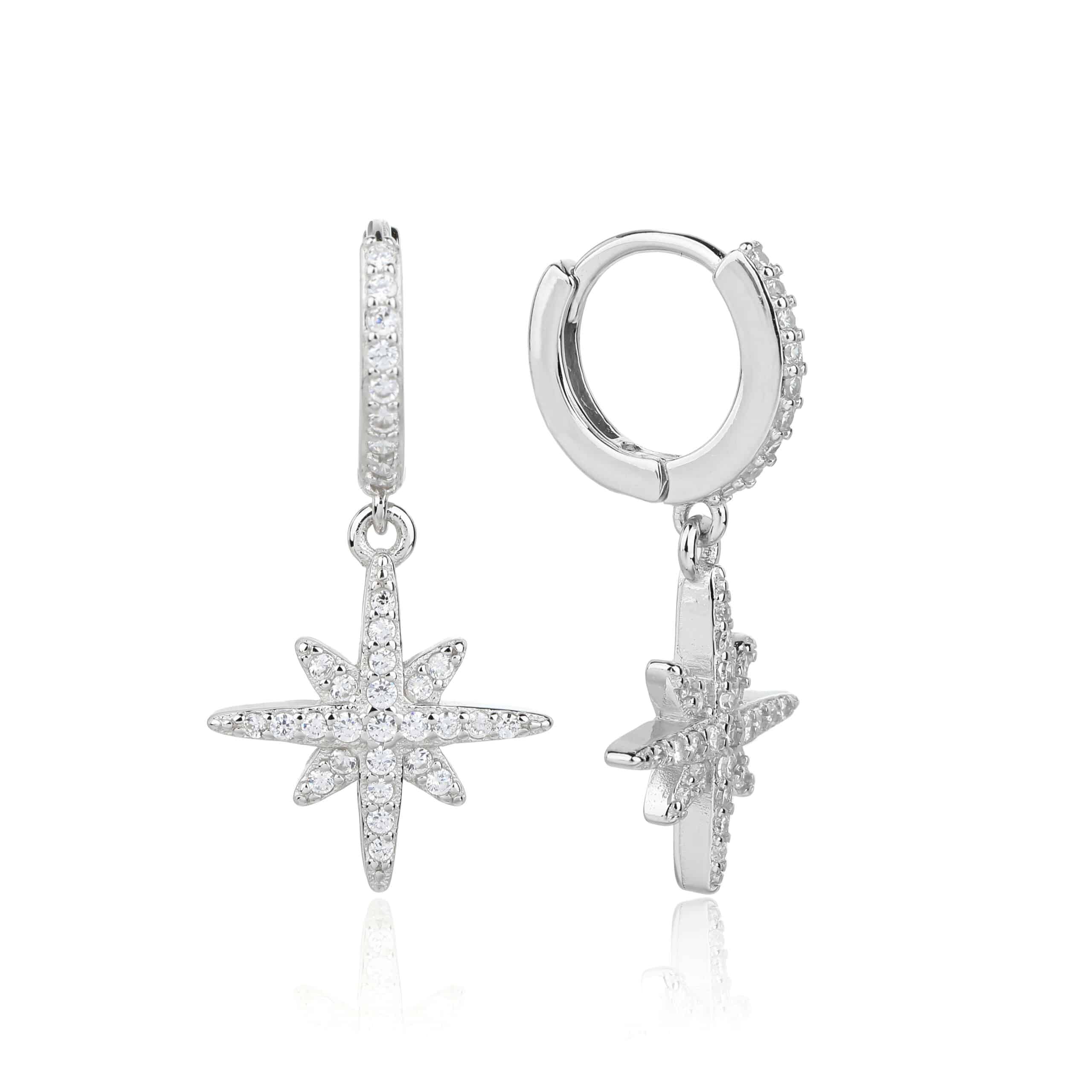 עגילים נופלים כסף 925 משובצים בזרקונים - דגם פתית שלג