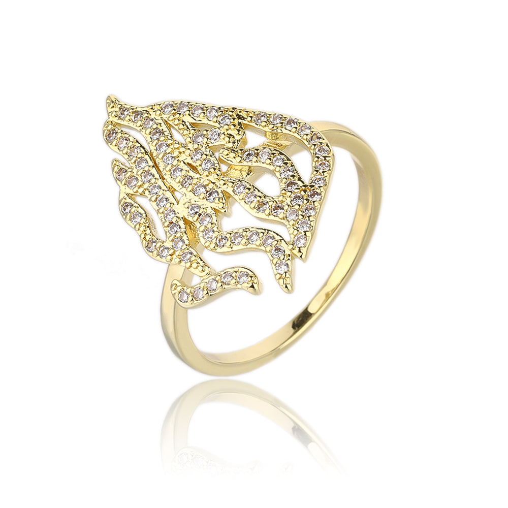 טבעת בציפוי זהב דגם להבה משובצת זרקונים