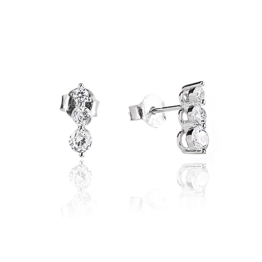 עגילים צמודים כסף 925 משובצים בזרקונים - דגם טיפות טל