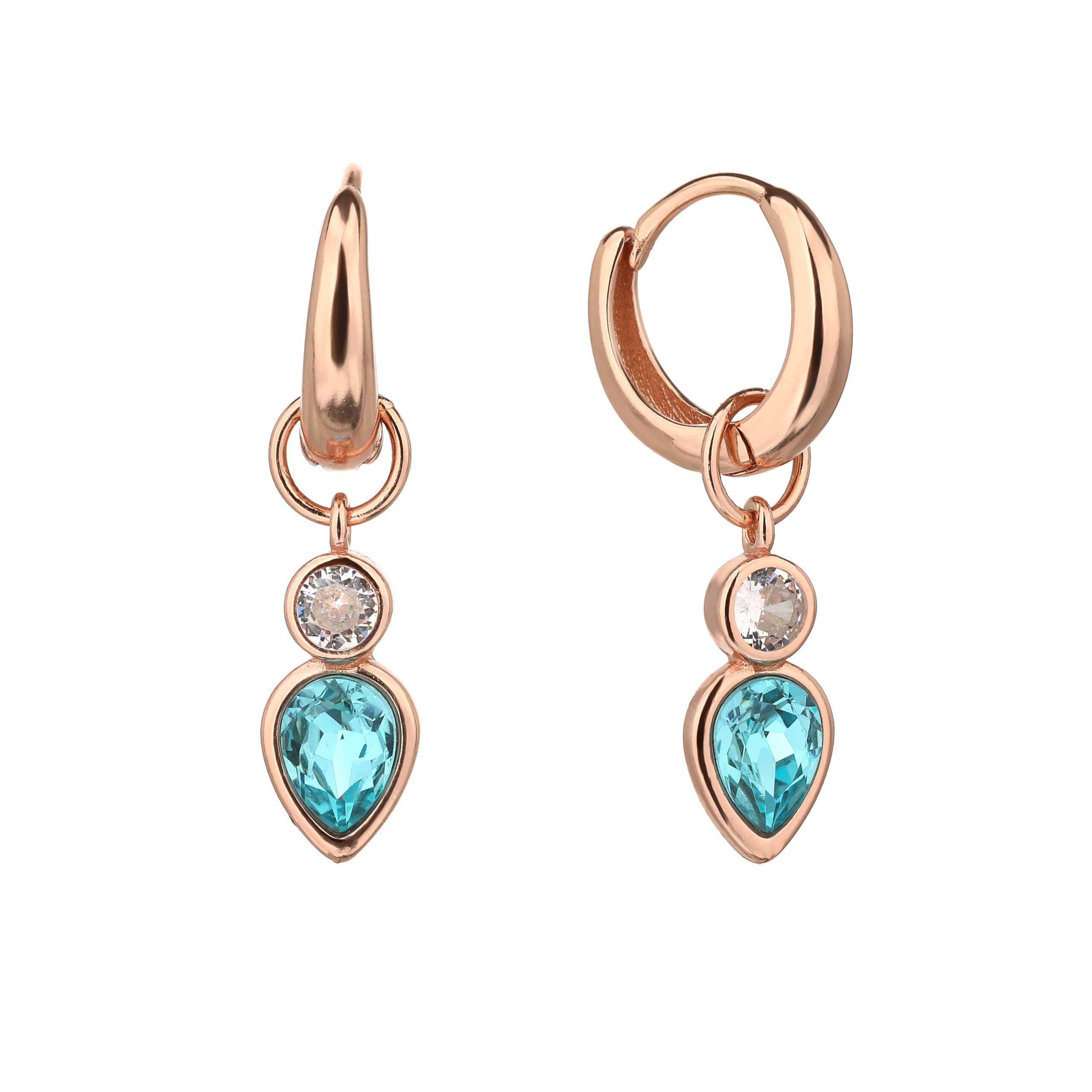 עגילים נופלים בציפוי רוז גולד משובצים בזרקונים - דגם זריחה