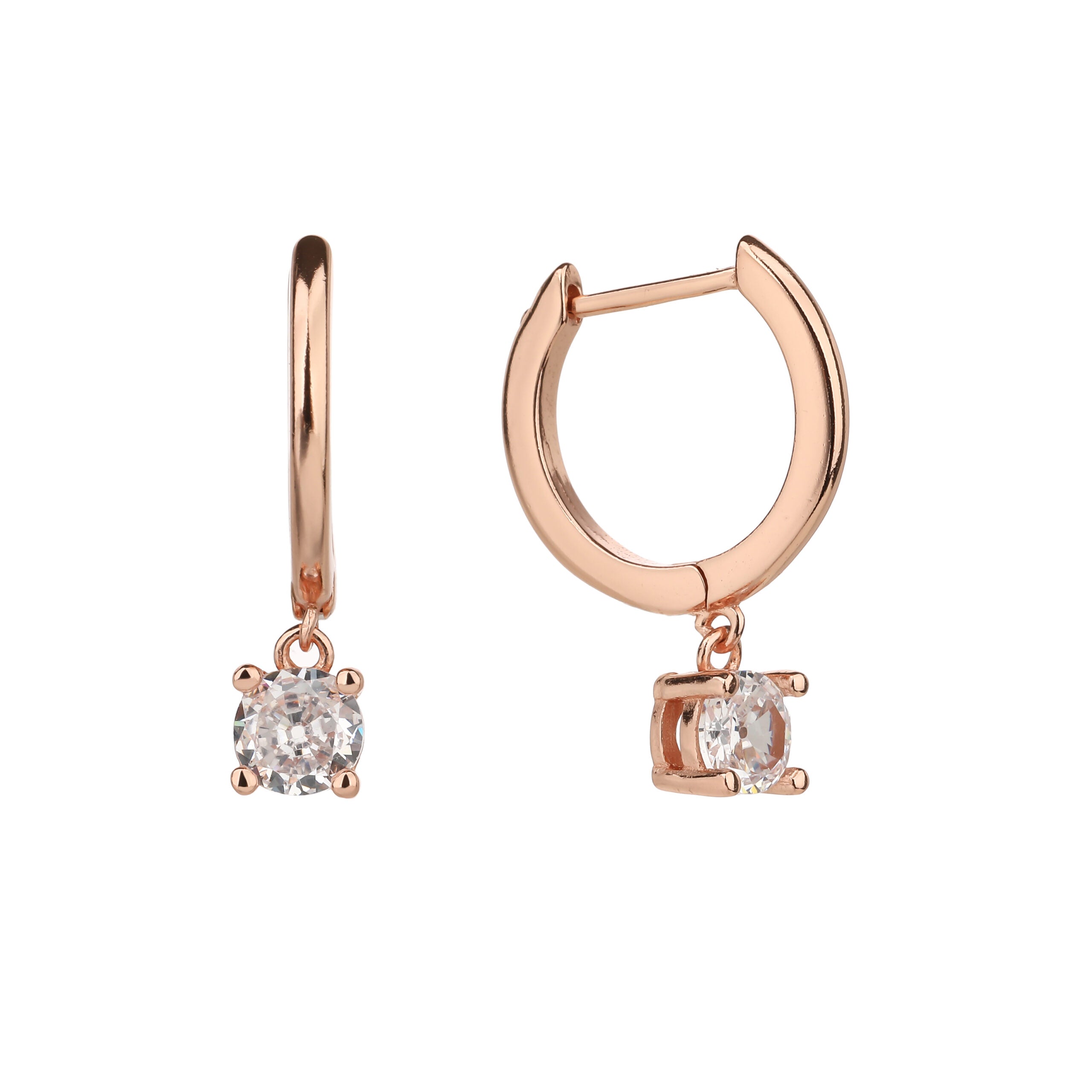 עגילים נופלים בציפוי רוז גולד משובצים בזרקונים - דגם איריס