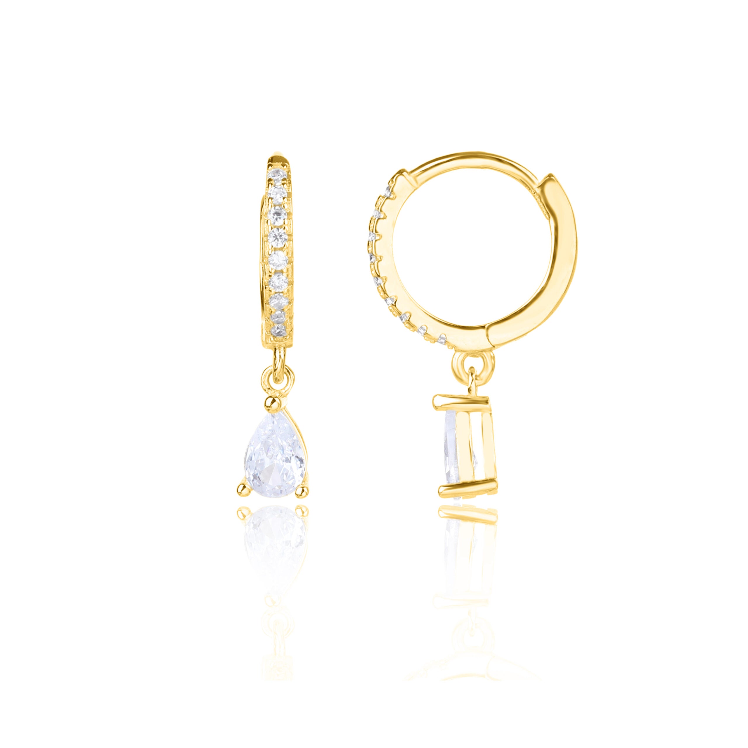 עגילים נופלים בציפוי זהב משובצים בזרקונים - דגם קירה