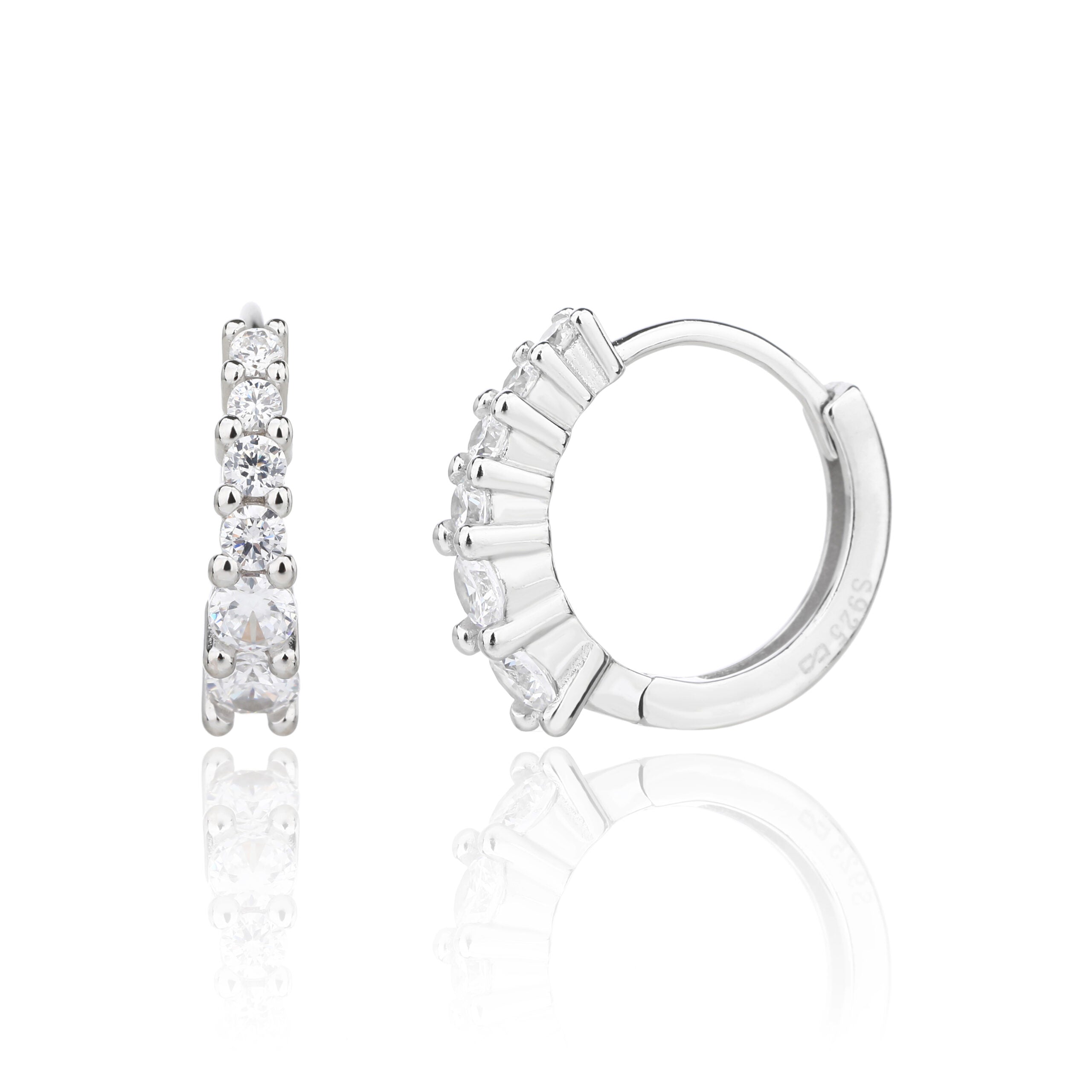 עגילי חישוק כסף 925 משובצים בזרקונים - דגם ריבר