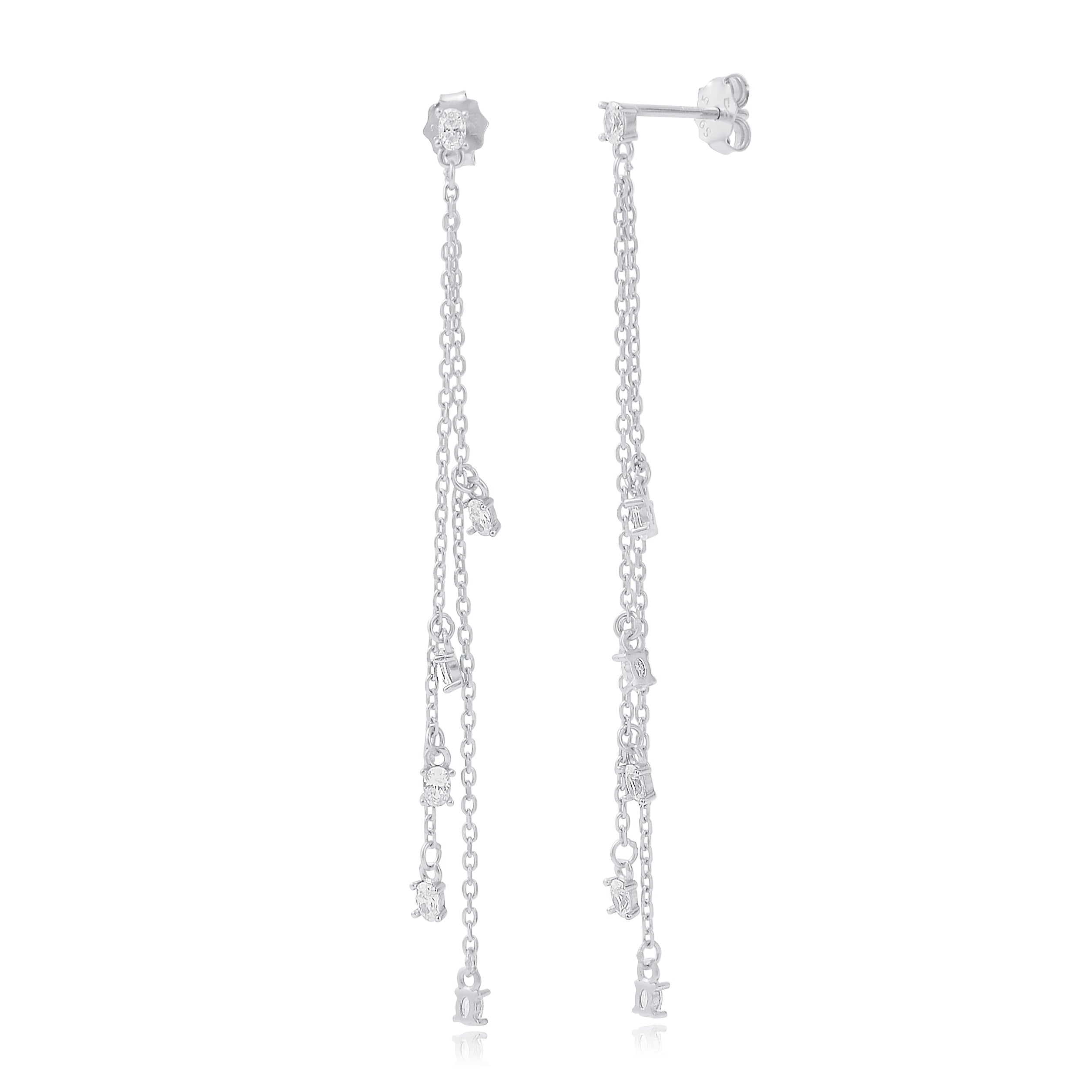 עגילים נופלים כסף 925 משובצים בזרקונים - דגם סקרלט