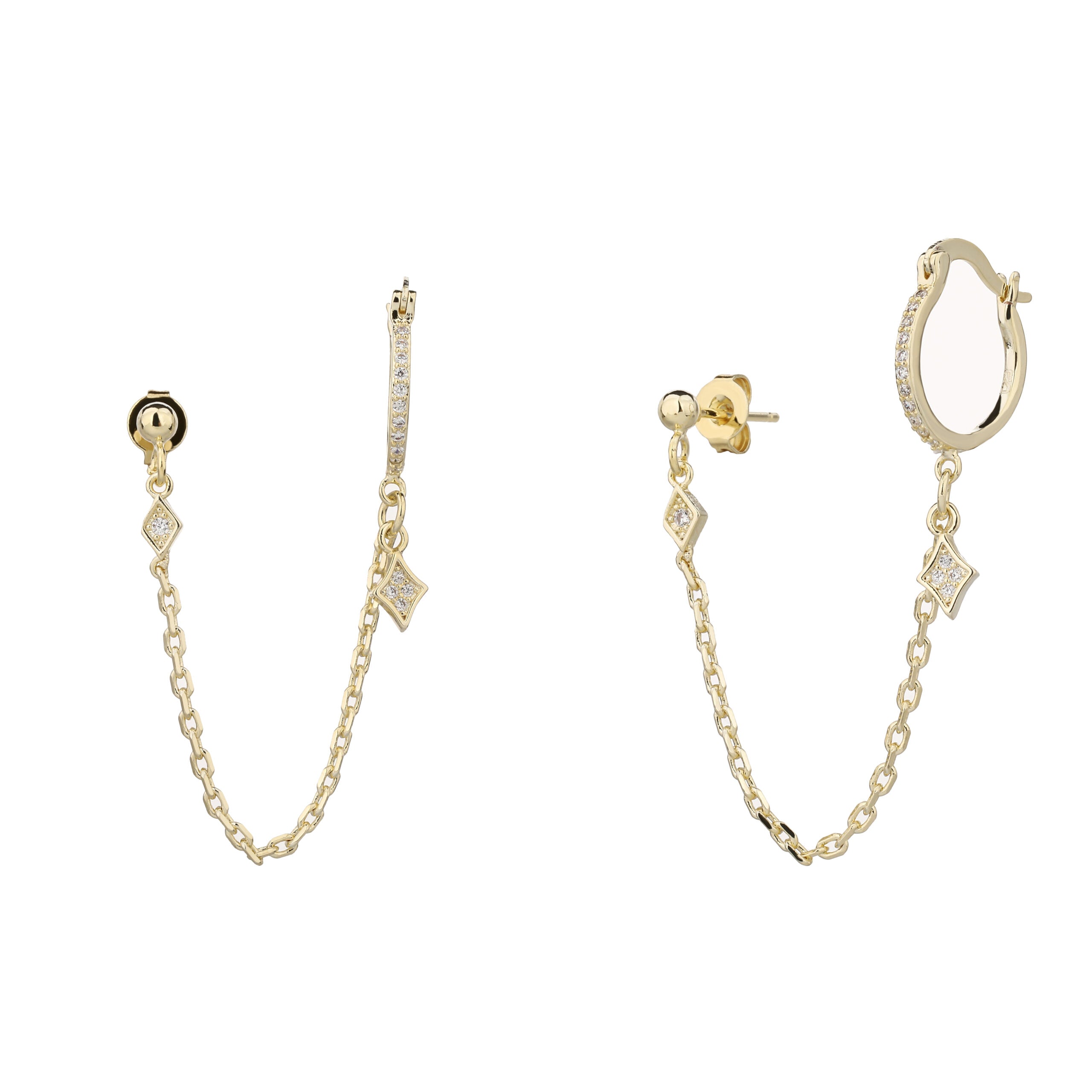 עגילים נופלים בציפוי זהב משובצים בזרקונים - דגם שי לי