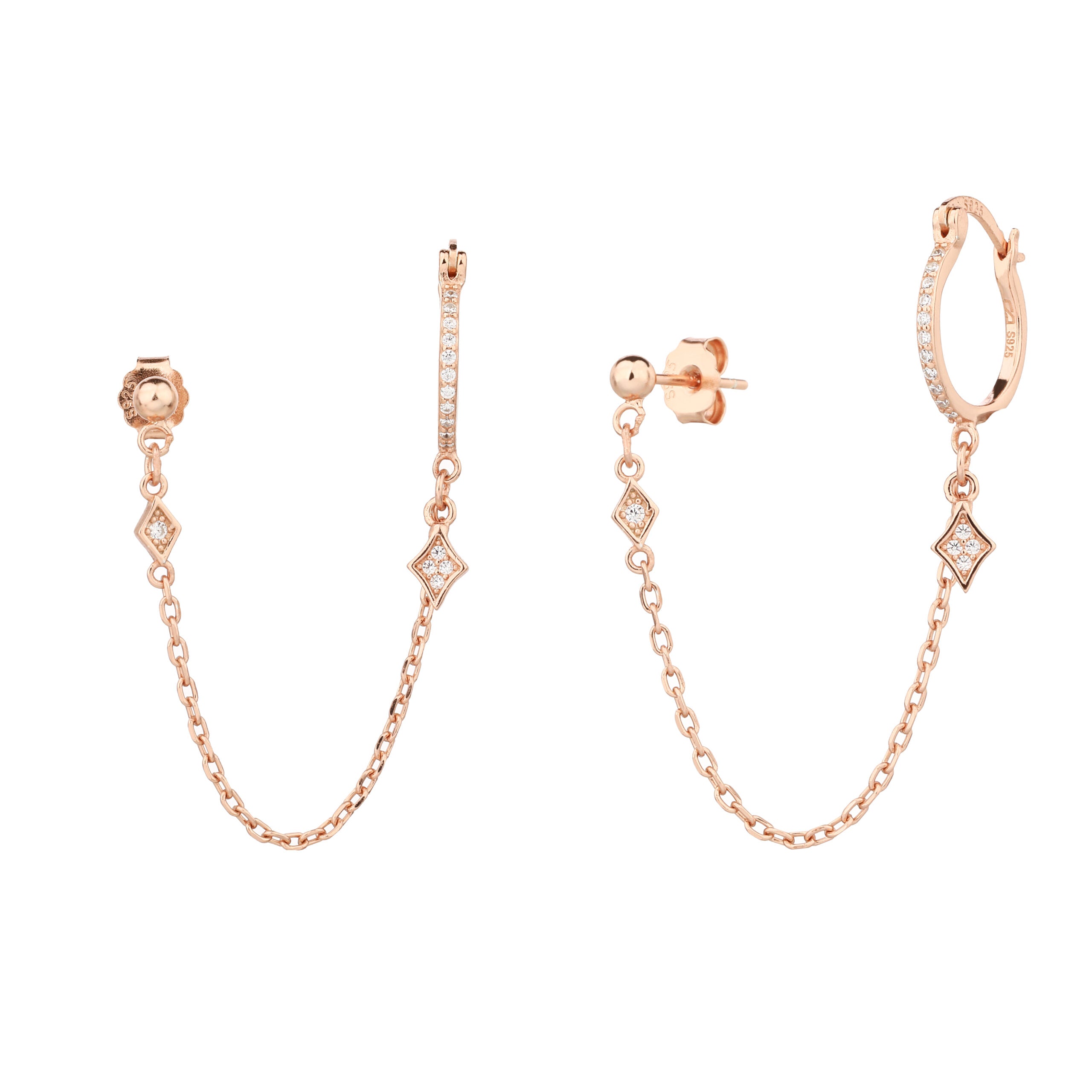 עגילים נופלים בציפוי רוז גולד משובצים בזרקונים - דגם שי לי