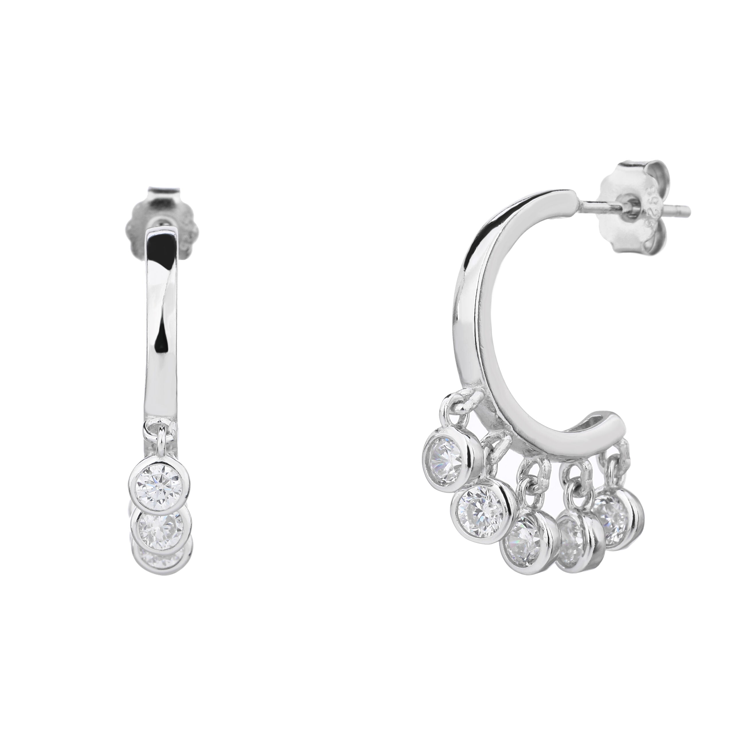 עגילים נופלים כסף 925 משובצים בזרקונים - דגם ערבה