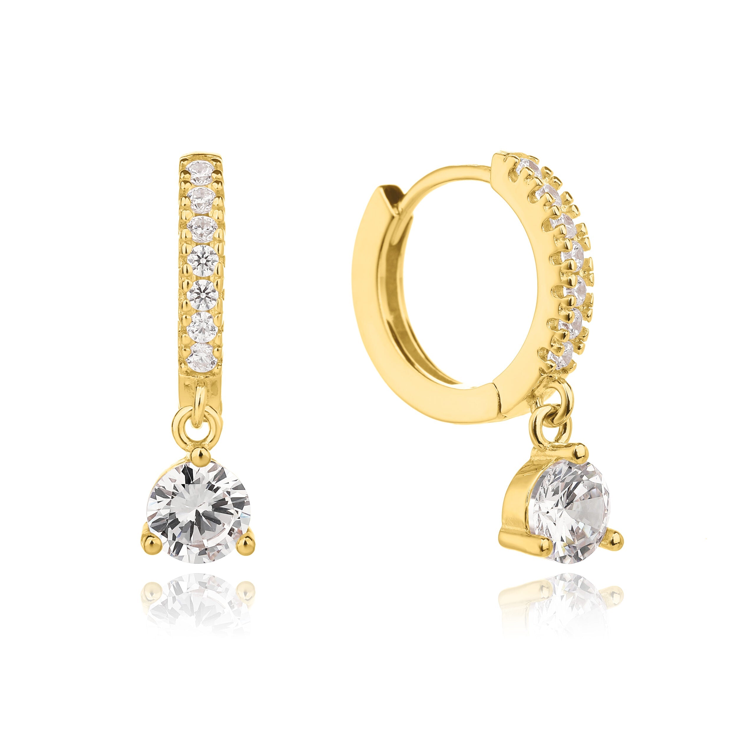 עגילי חישוק בציפוי זהב משובצים בזרקונים - דגם עדי