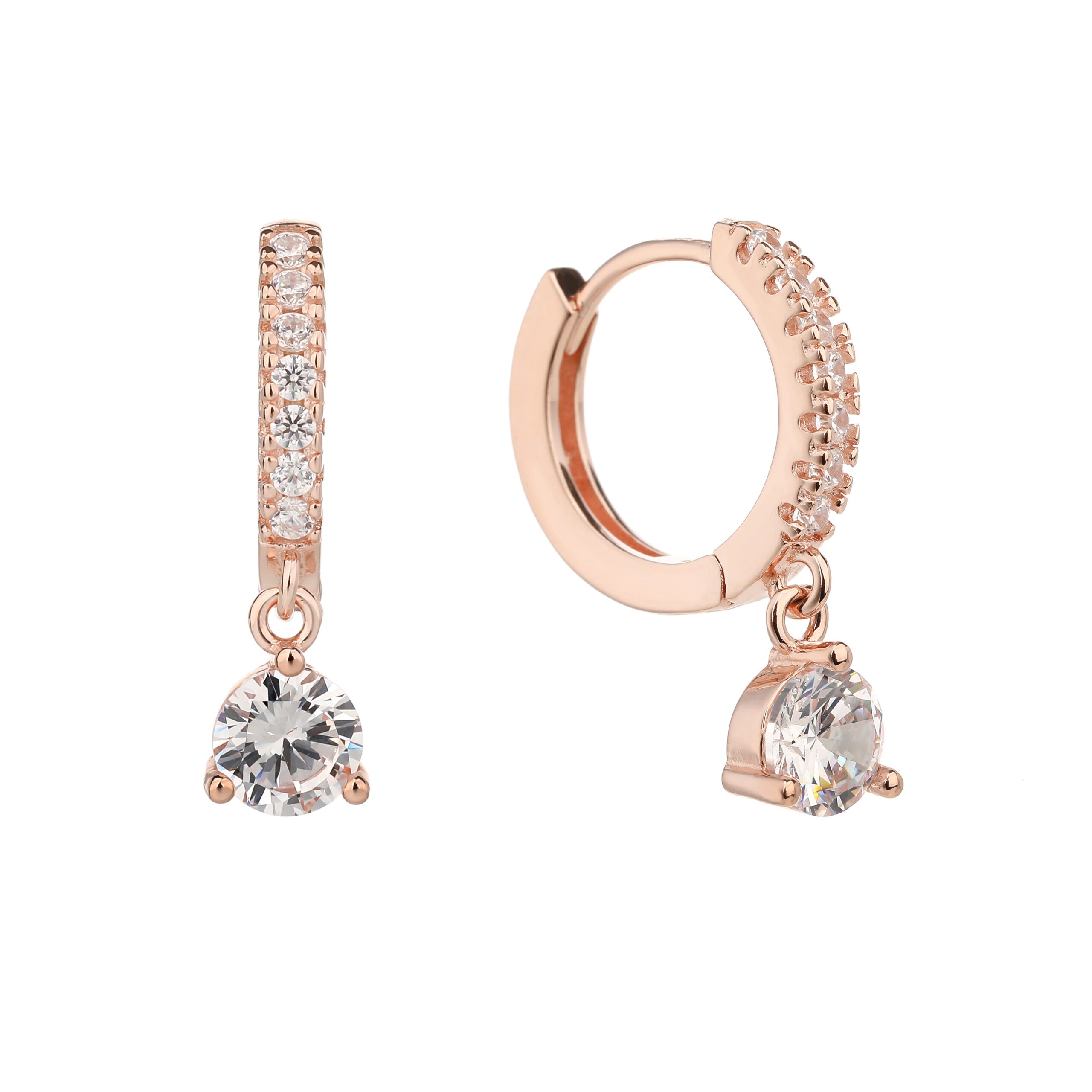 עגילי חישוק בציפוי רוז גולד משובצים בזרקונים - דגם עדי