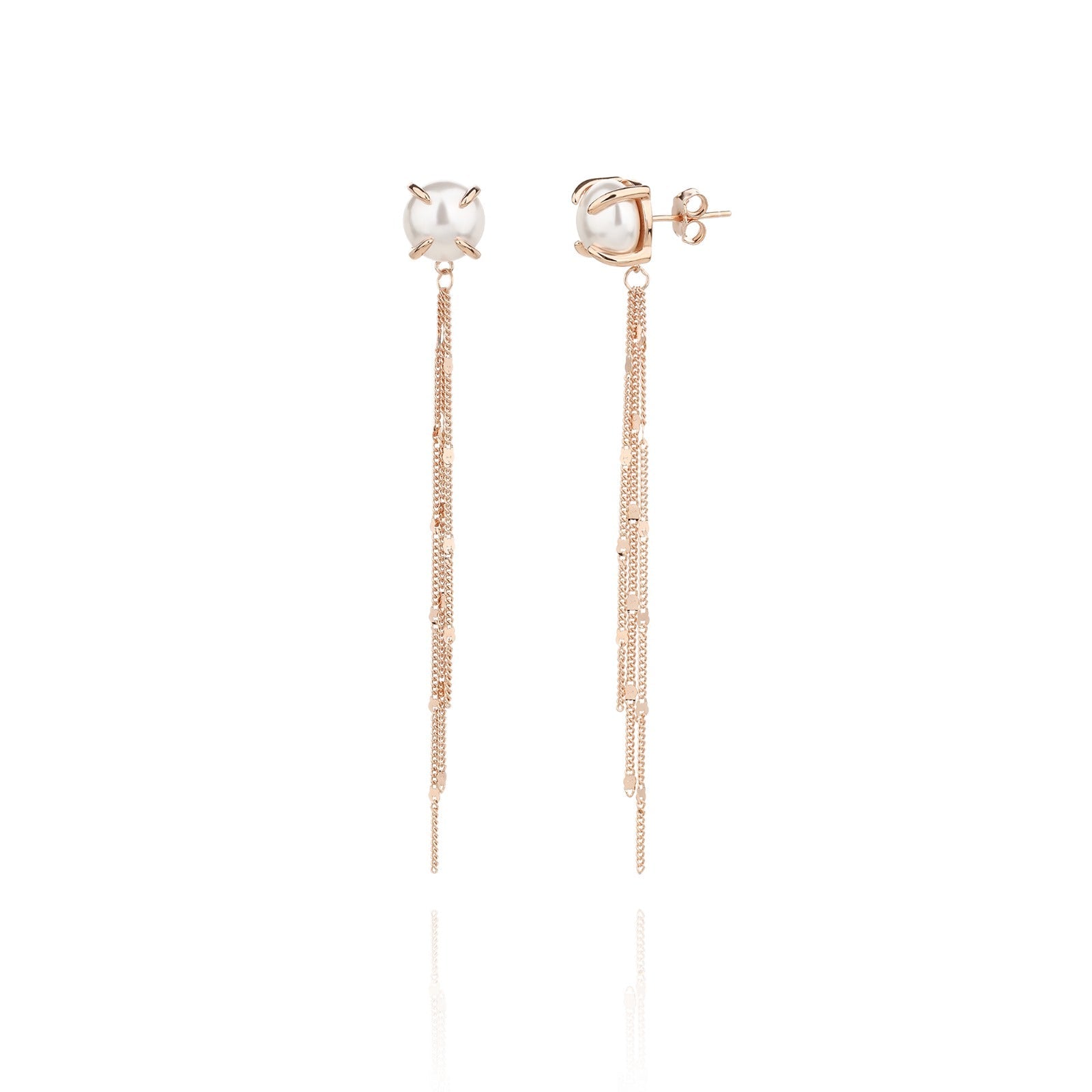 עגילים נופלים בציפוי רוז גולד משובצים בפנינה - דגם גל