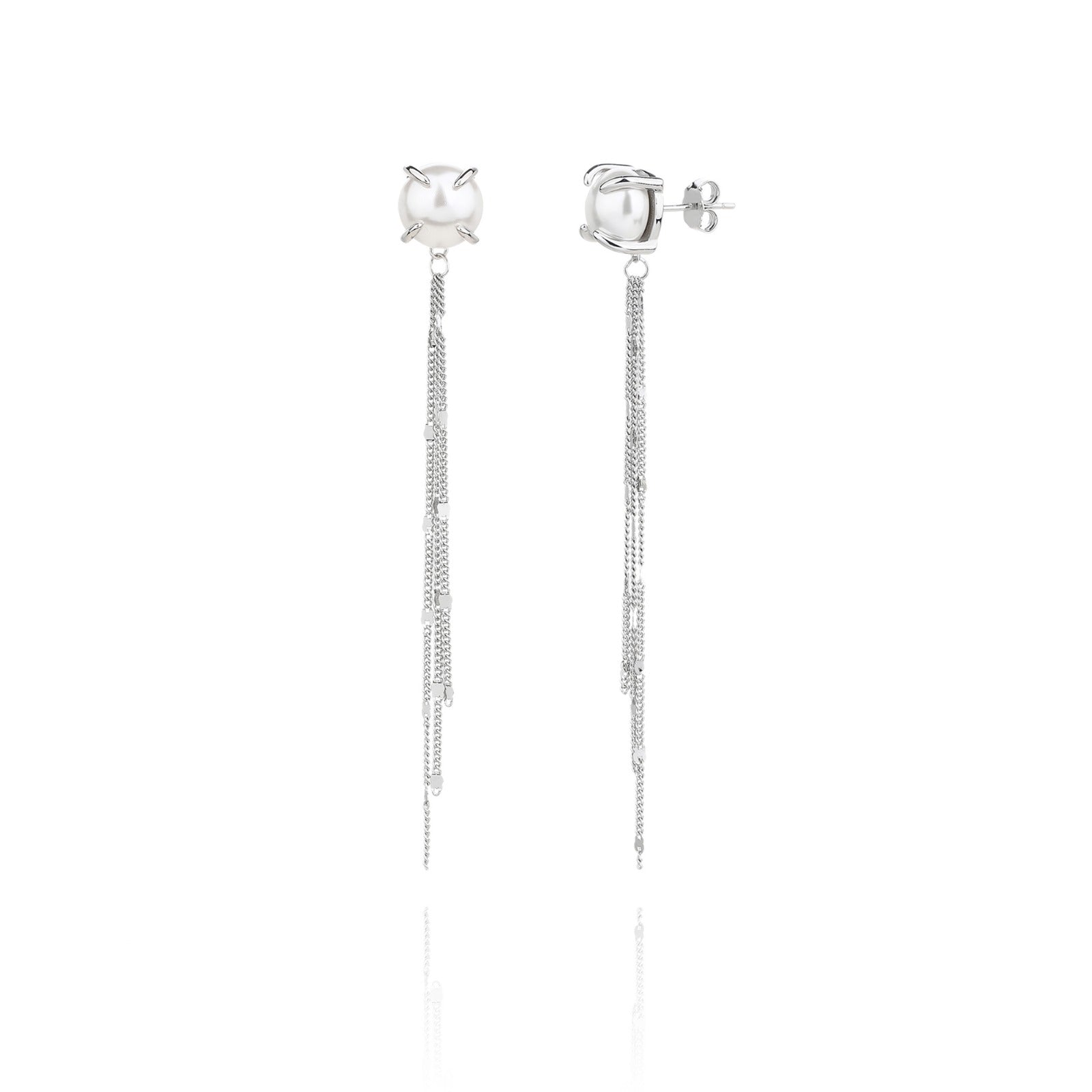 עגילים נופלים כסף 925 משובצים בפנינה - דגם גל