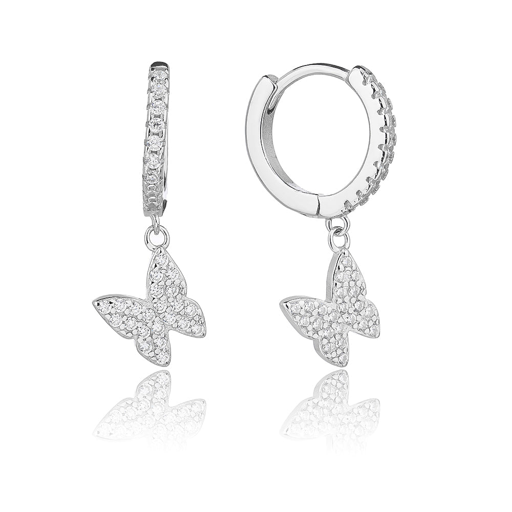 עגילים נופלים כסף 925 משובצים בזרקונים - דגם פרפר