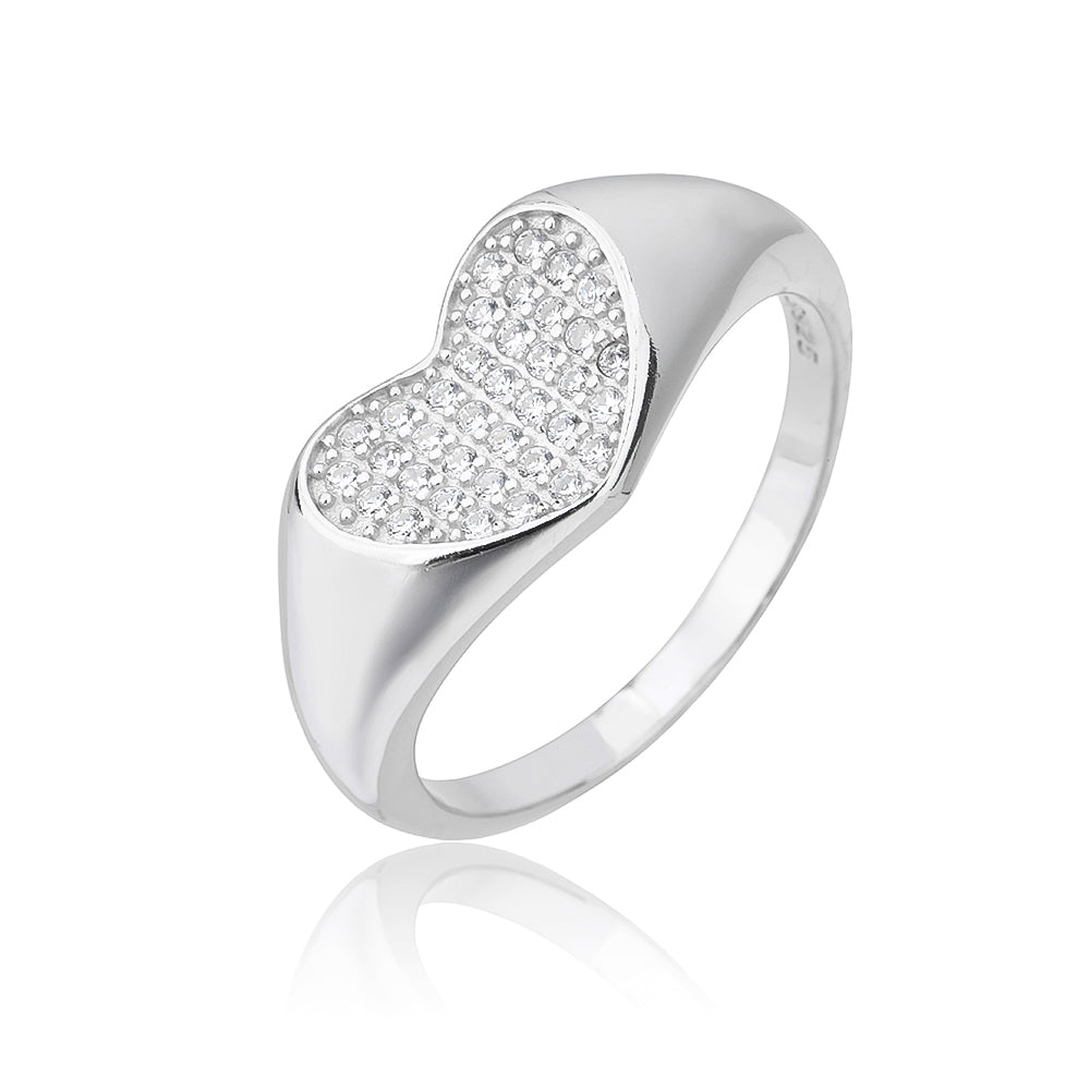 טבעת כסף 925 דגם הלב הרחב משובצת זרקונים