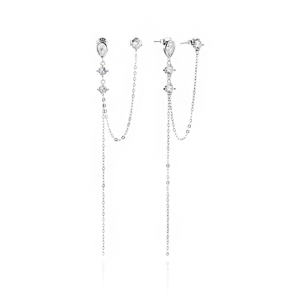 עגילים נופלים כסף 925 משובצים בזרקונים - דגם מור