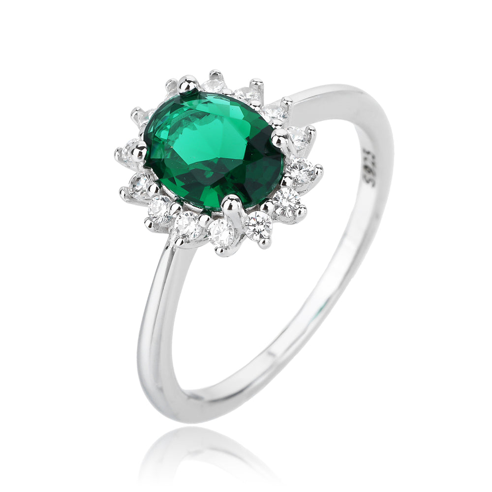 טבעת כסף 925 דגם שמש ירוקה משובצת זרקונים