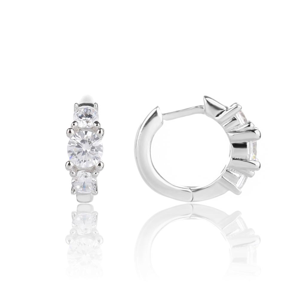 עגילי חישוק כסף 925 משובצים בזרקונים - דגם קרוליין