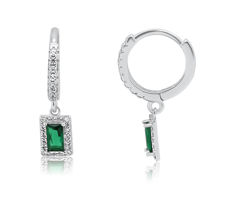 עגילי חישוק עם תליון מרובע משובצים אבני זרקון