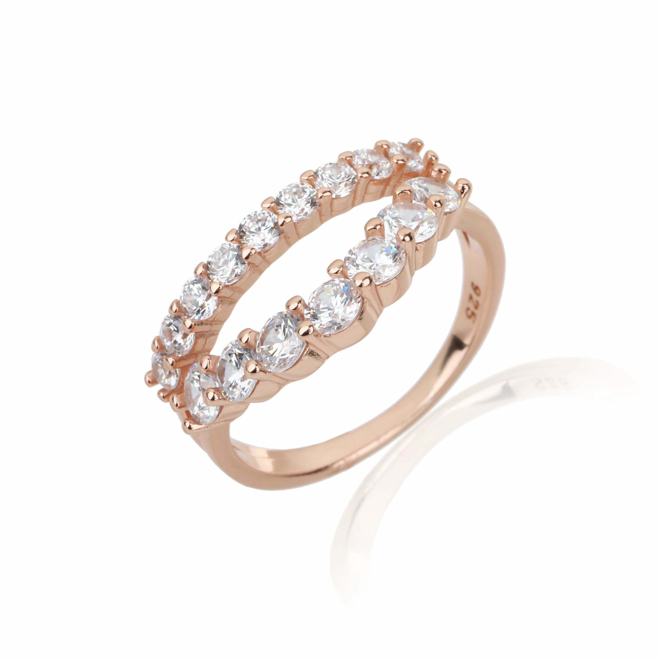 טבעת כסף 925 בציפוי רוז גולד דגם כתר משובצת זרקונים