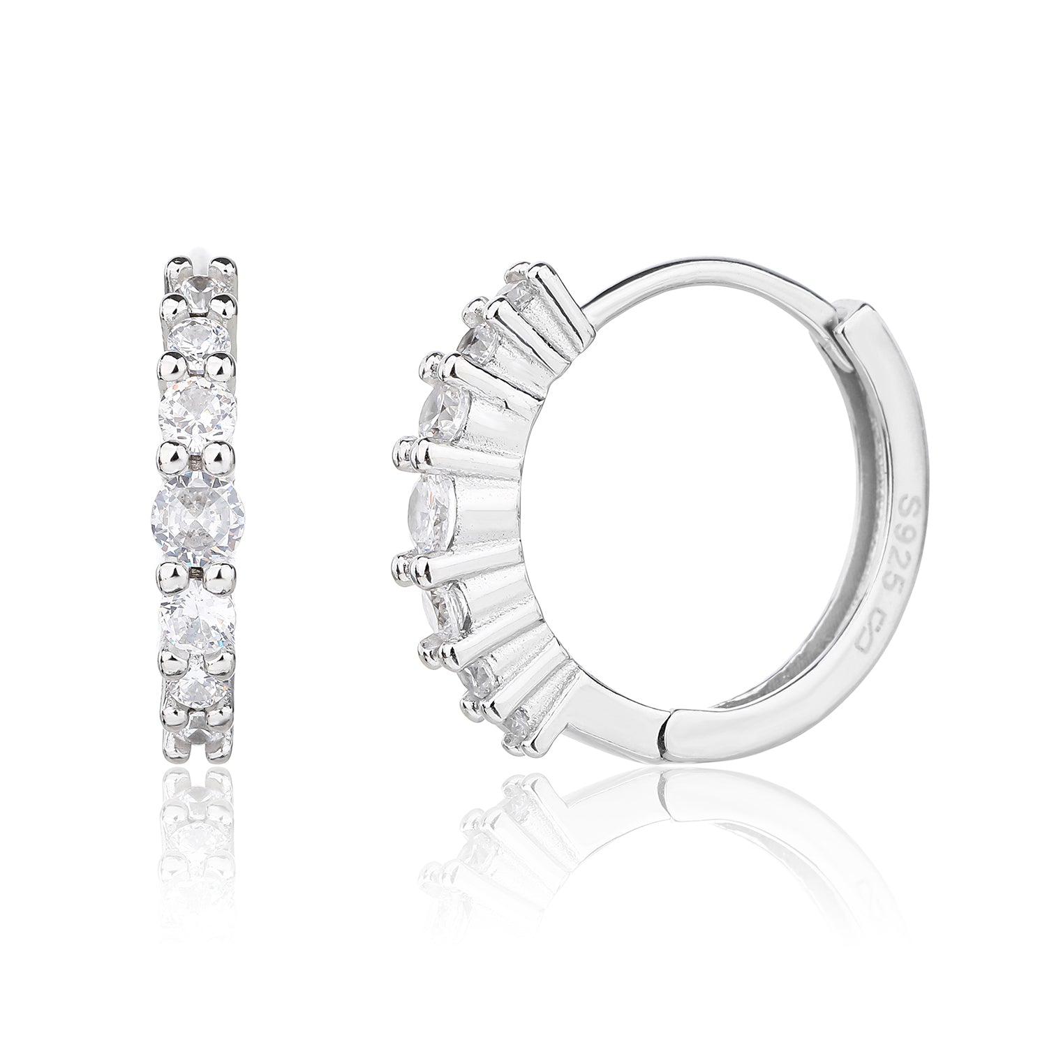 עגילי חישוק כסף 925 משובצים בזרקונים - דגם פיין