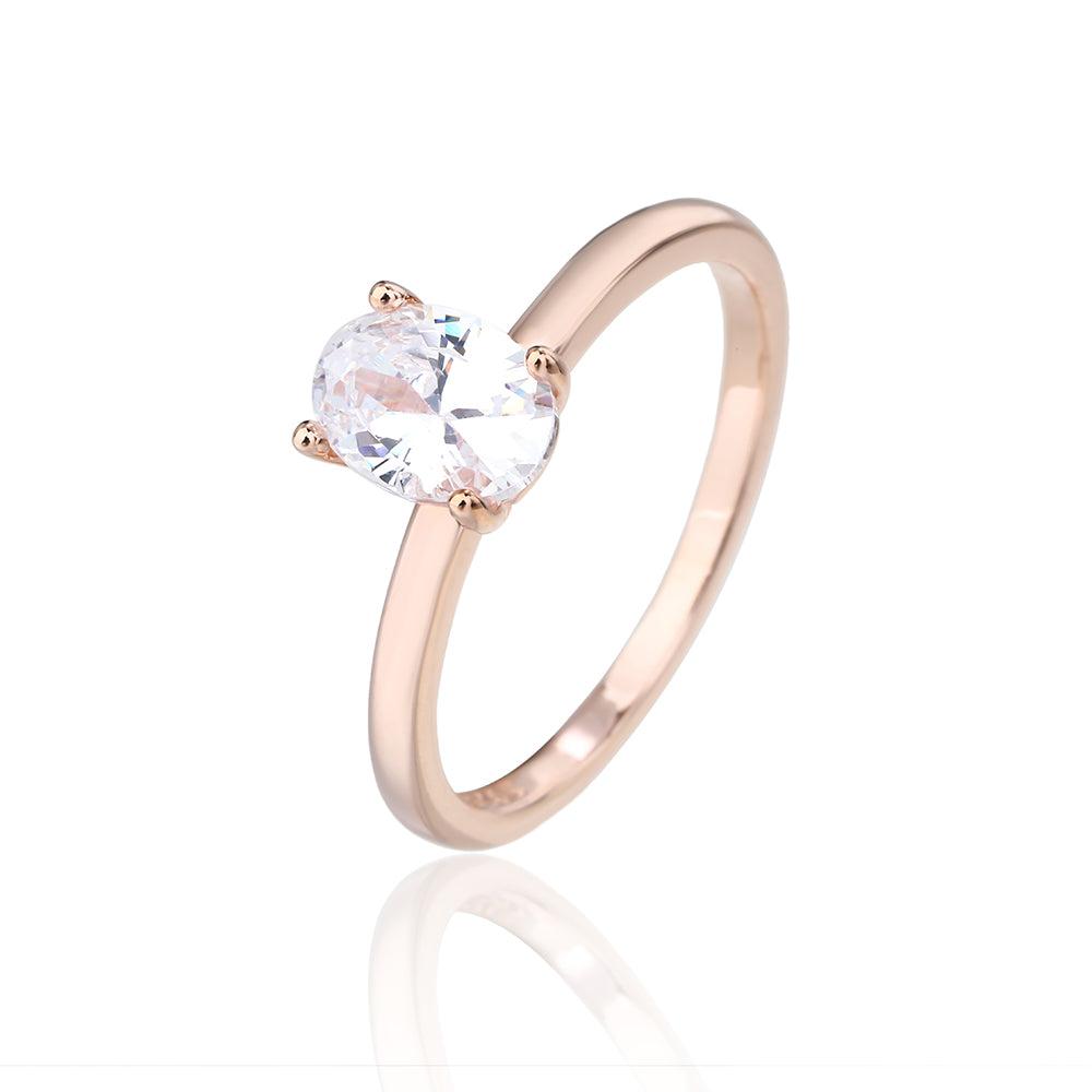טבעת כסף 925 בציפוי רוז גולד סוליטייר אובל משובצת זרקון