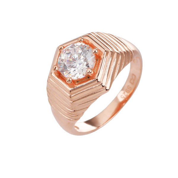 טבעת בציפוי רוז גולד משובצת זרקונים - דגם וינטג׳