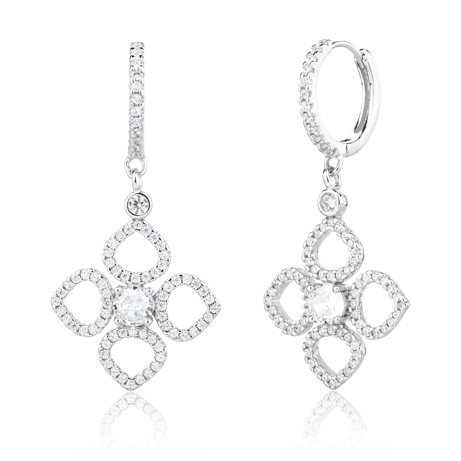 עגילים נופלים כסף 925 משובצים בזרקונים - דגם שואו