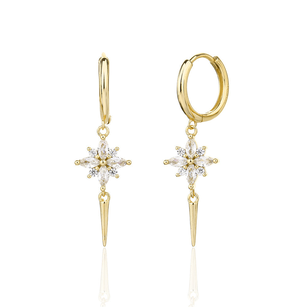 עגילים נופלים בציפוי זהב משובצים בזרקונים - דגם ג'ייד