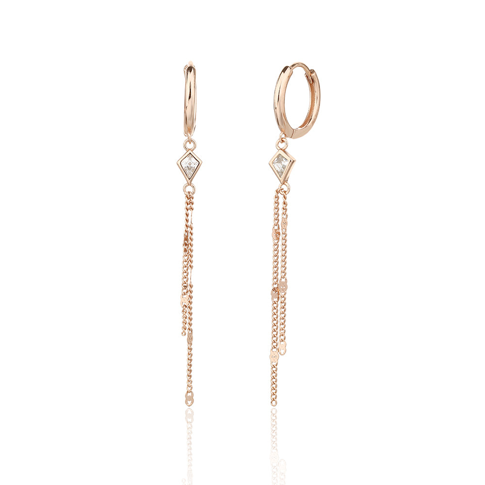 עגילים נופלים בציפוי רוז גולד משובצים בזרקונים - דגם נס