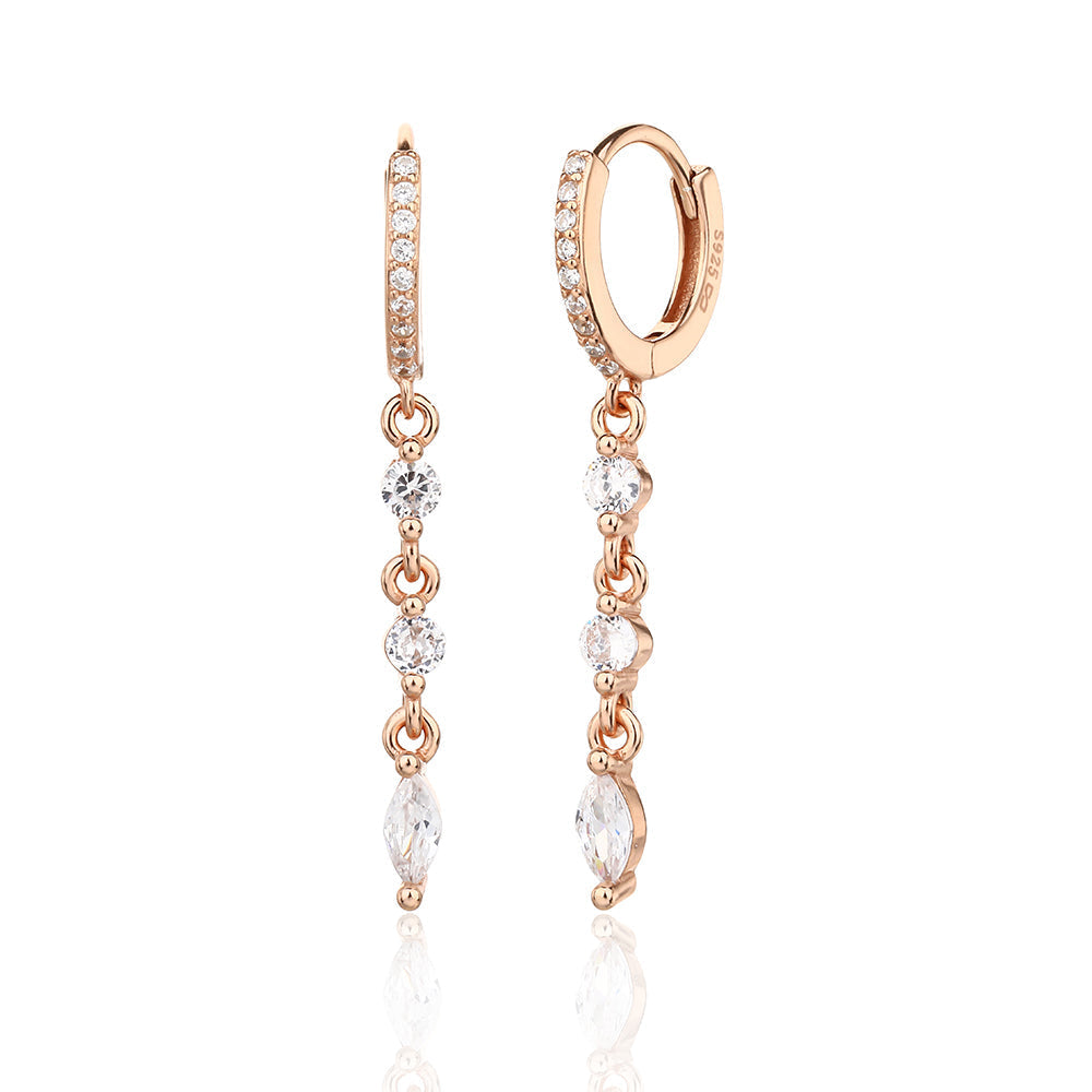 עגילים נופלים בציפוי רוז גולד משובצים בזרקונים - דגם באלי