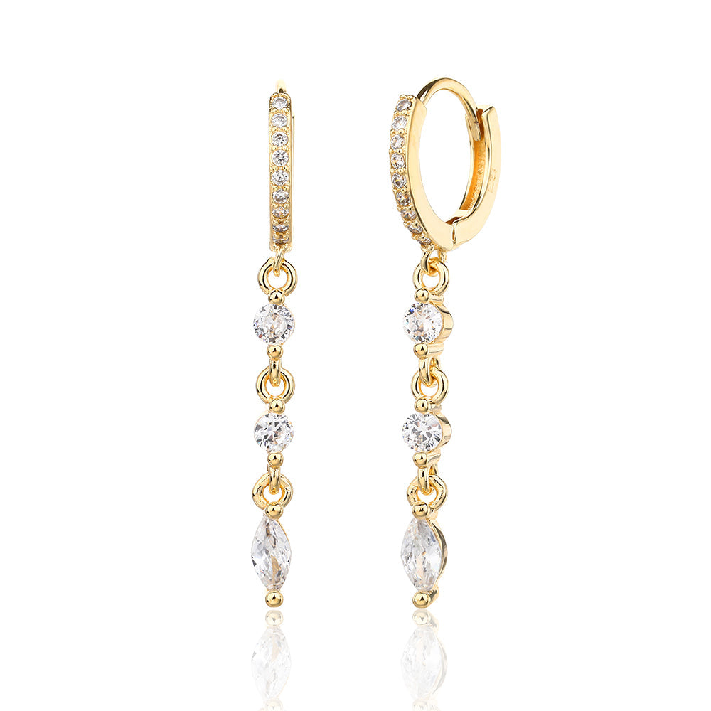 עגילים נופלים בציפוי זהב משובצים בזרקונים - דגם באלי