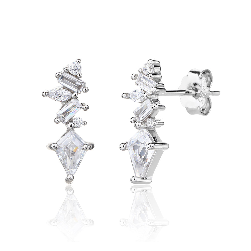 עגילים צמודים כסף 925 משובצים בזרקונים - דגם מיה