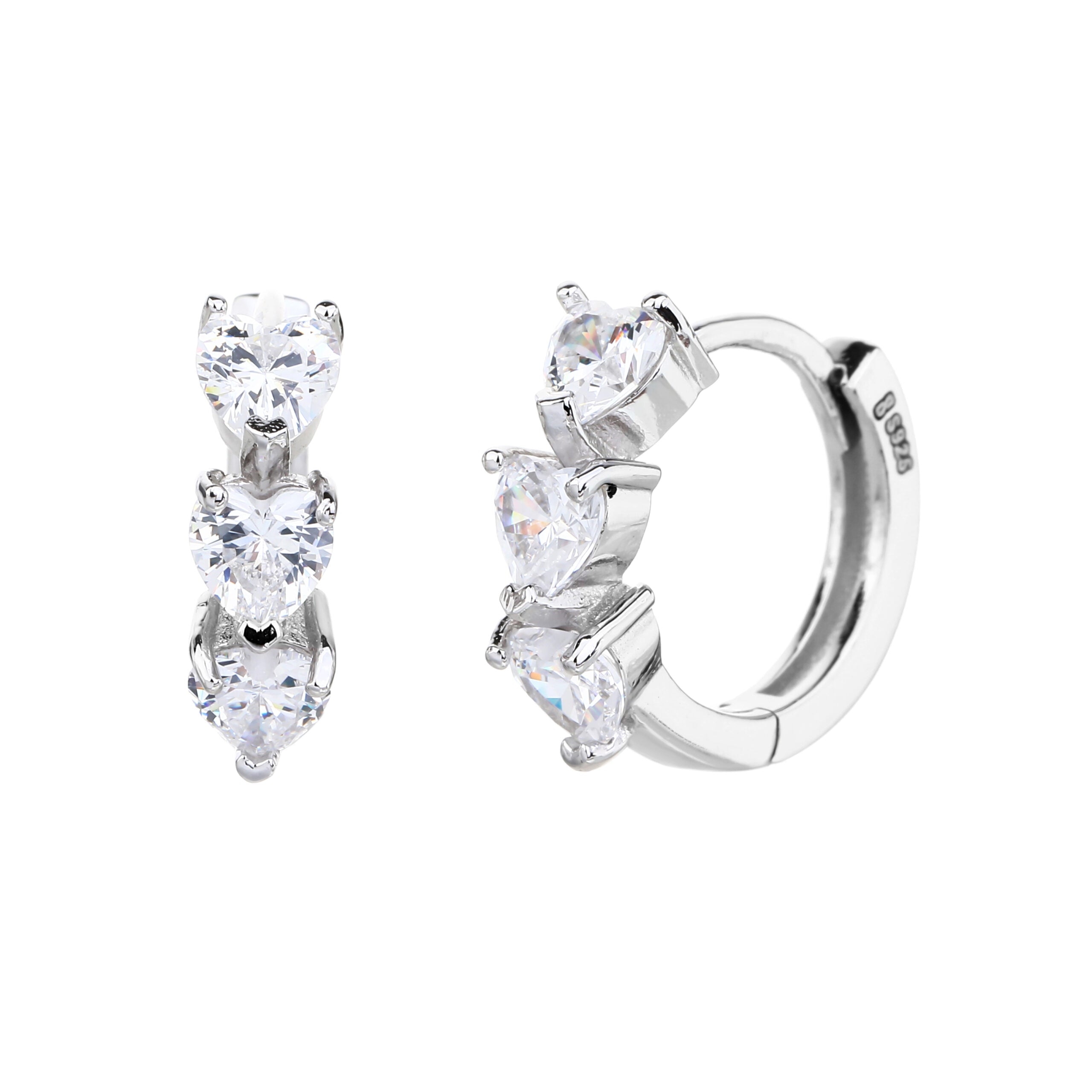 עגילי חישוק כסף 925 משובצים בזרקונים - דגם ליה