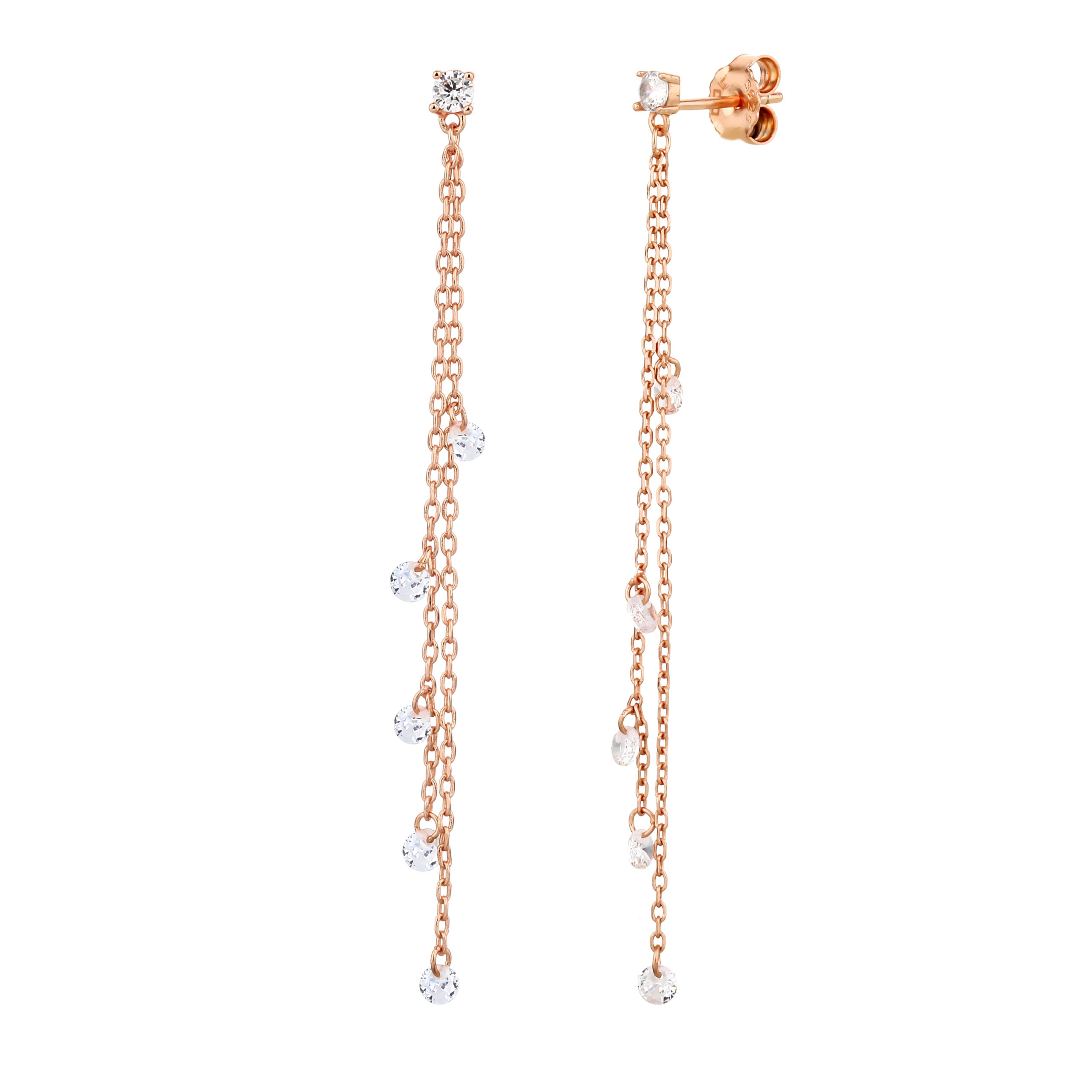 עגילים נופלים בציפוי רוז גולד משובצים בזרקונים - דגם ירדן