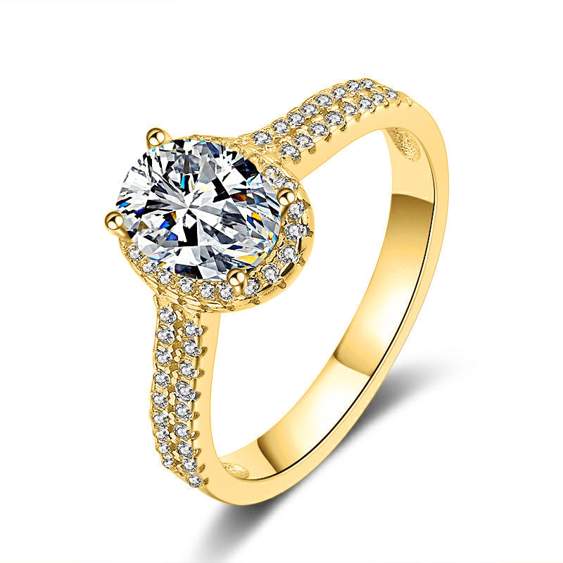 טבעת בציפוי זהב סולו משובצת זרקונים