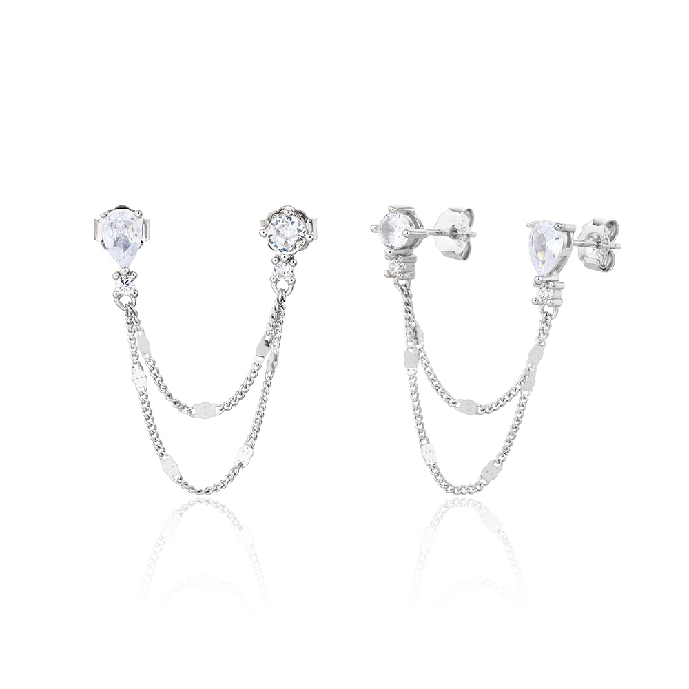 עגילים נופלים כסף 925 משובצים בזרקונים - דגם שלווה