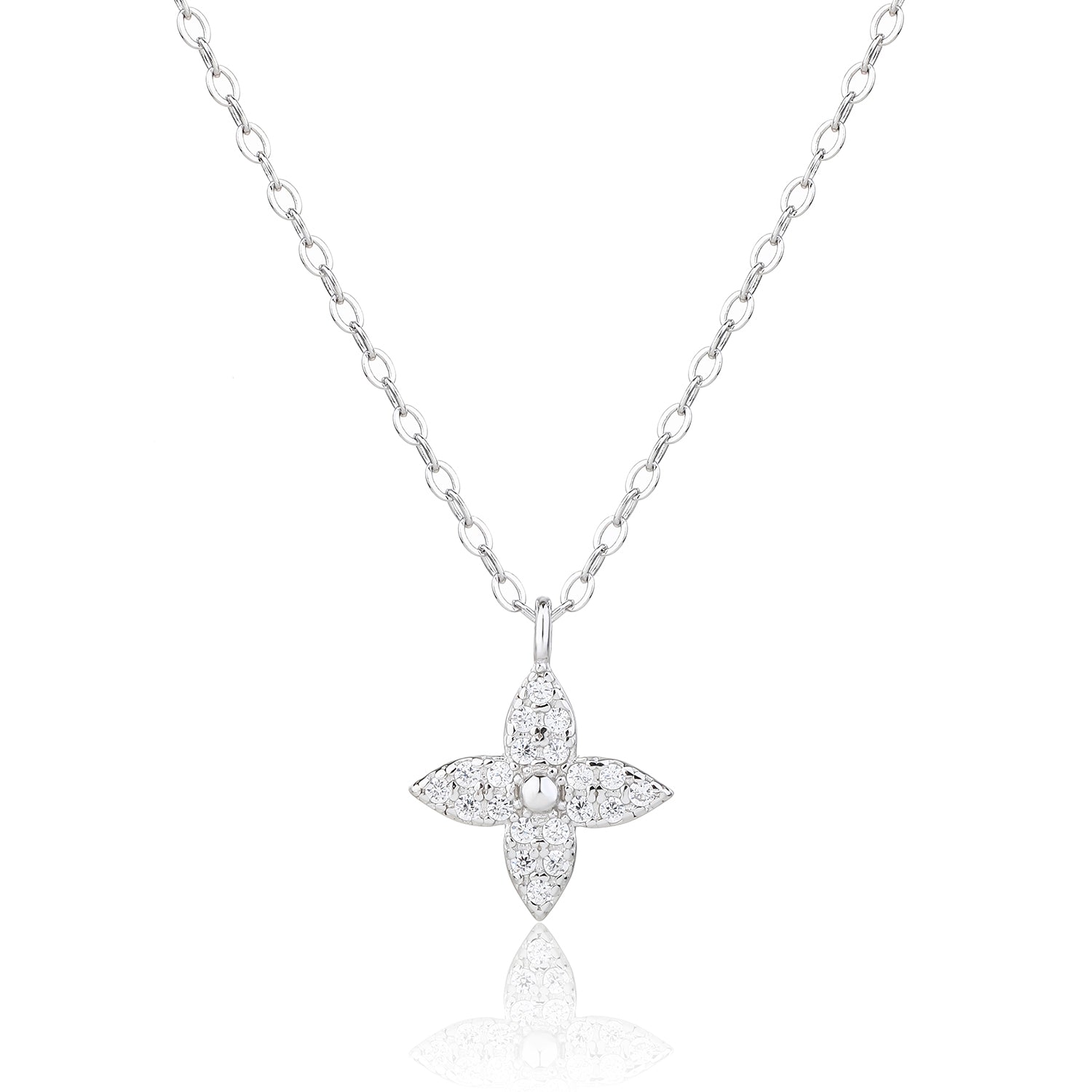 שרשרת כסף 925 עם תליון משובץ זרקונים - דגם פרח