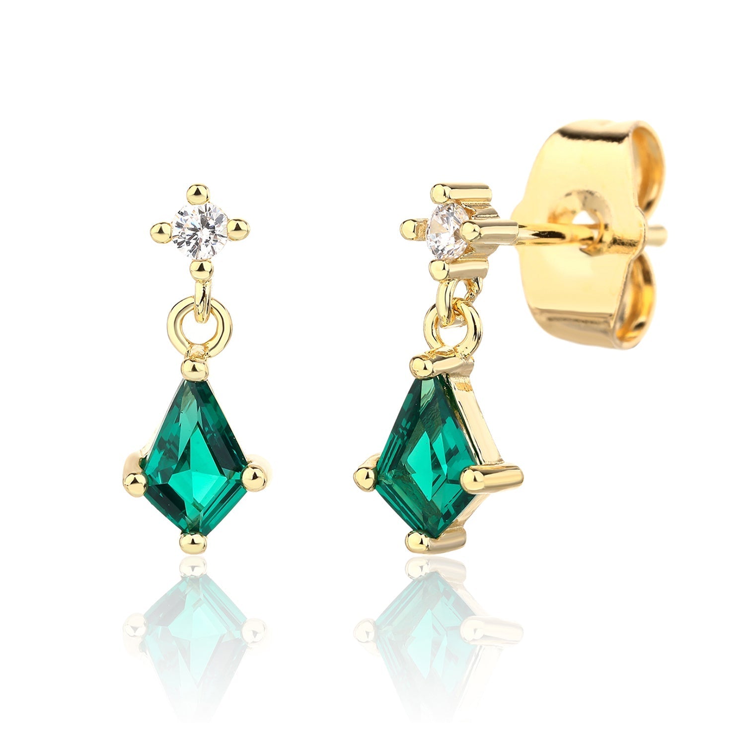 עגילים צמודים בציפוי זהב משובצים בזרקונים - דגם ונוס טורקיז