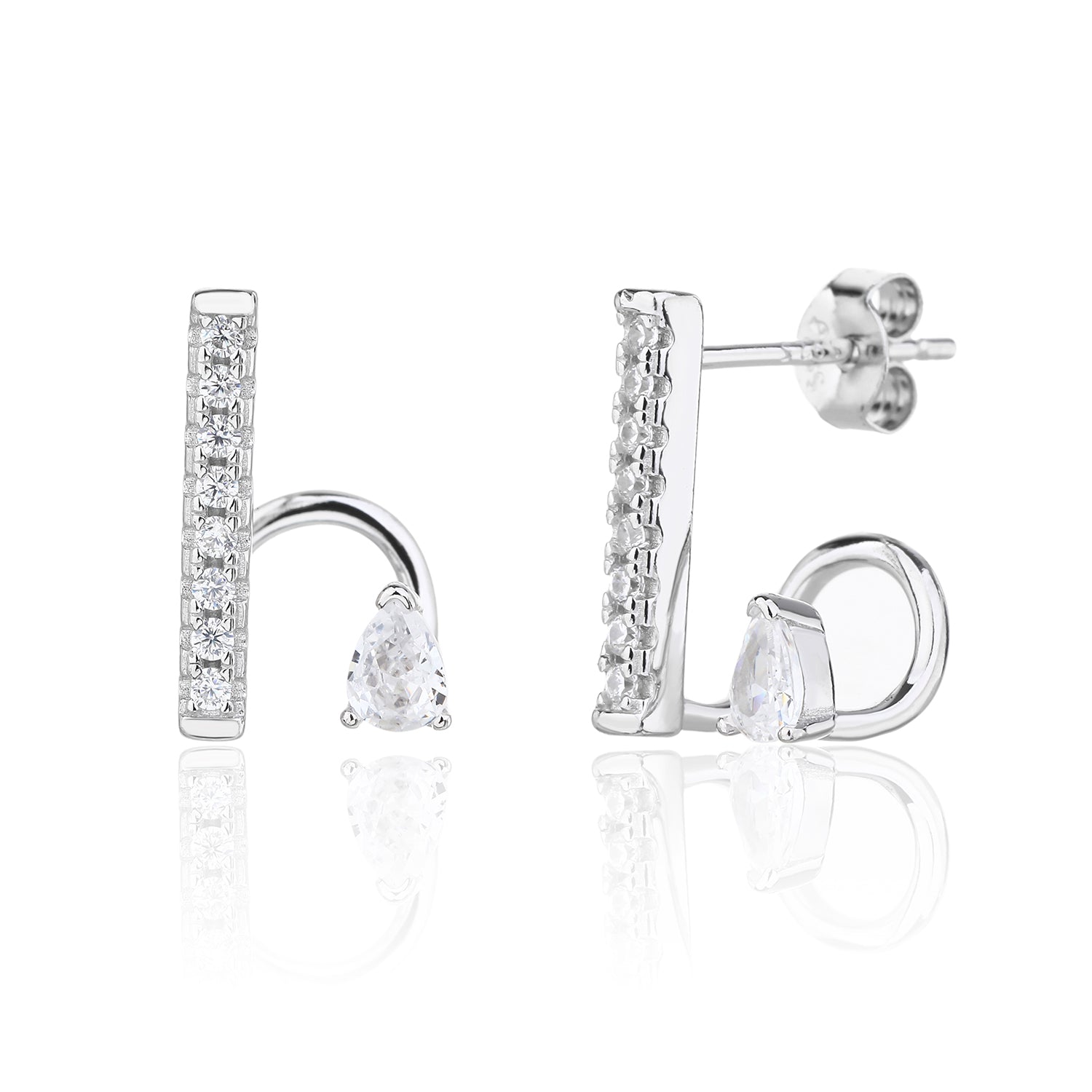 עגילים צמודים כסף 925 משובצים בזרקונים - דגם מישל