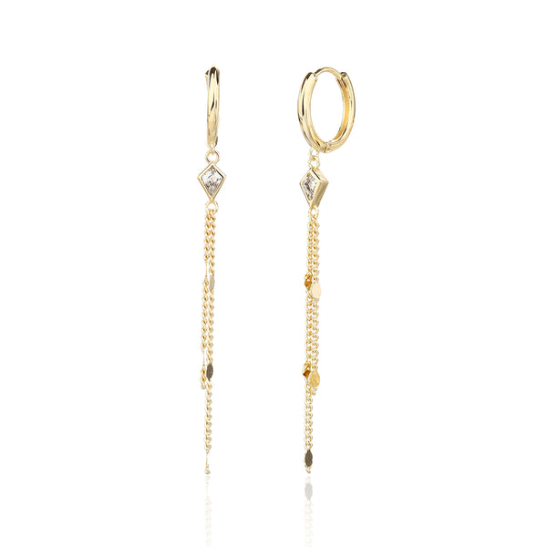 עגילים נופלים ציפוי זהב משובצים בזירקונים - דגם סטייר