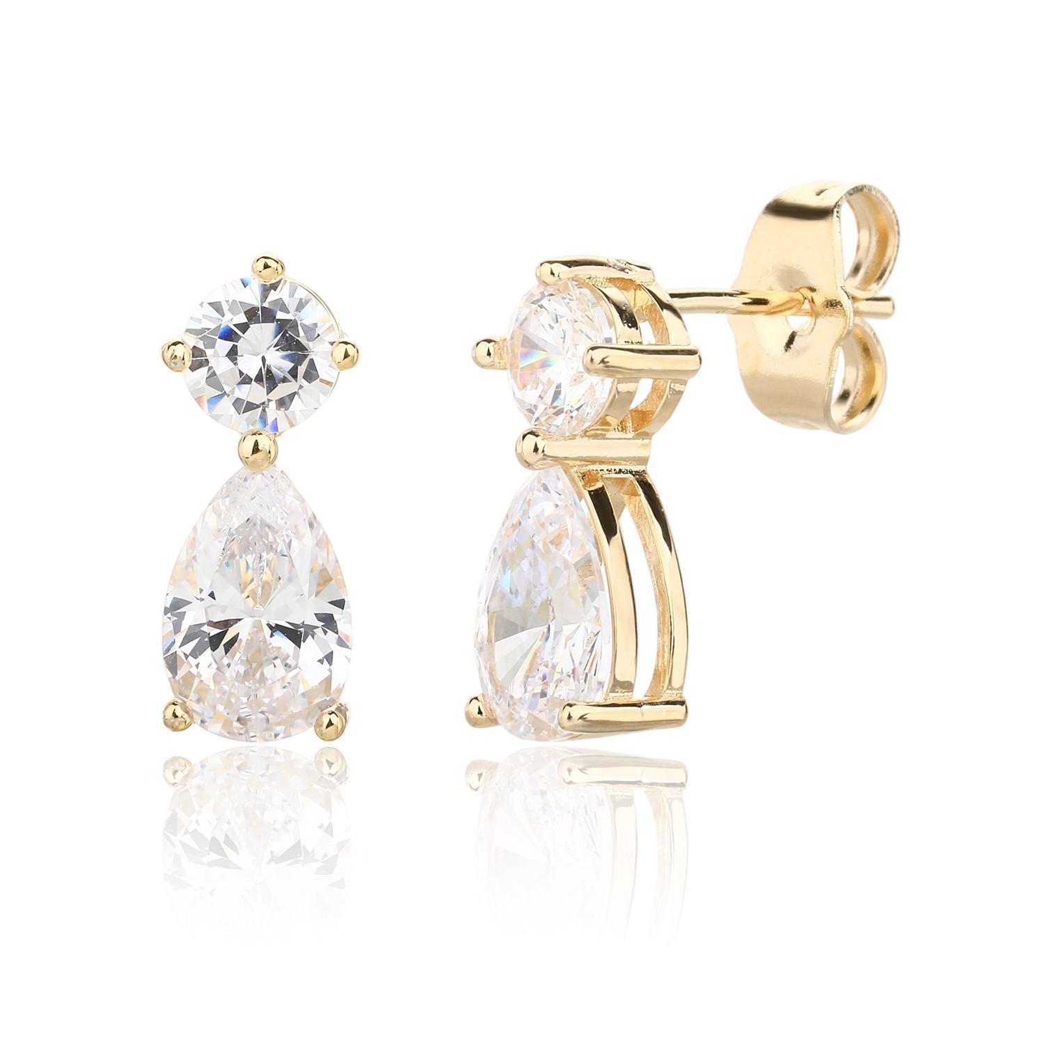 עגילים צמודים בציפוי זהב משובצים בזרקונים - דגם לבנדר