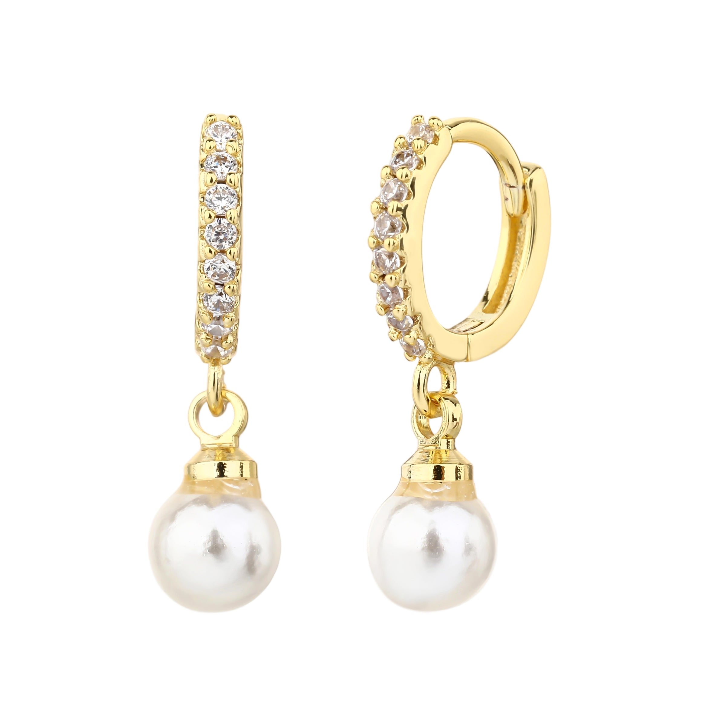 עגילים נופלים בציפוי זהב משובצים בזרקונים - דגם אמיליה