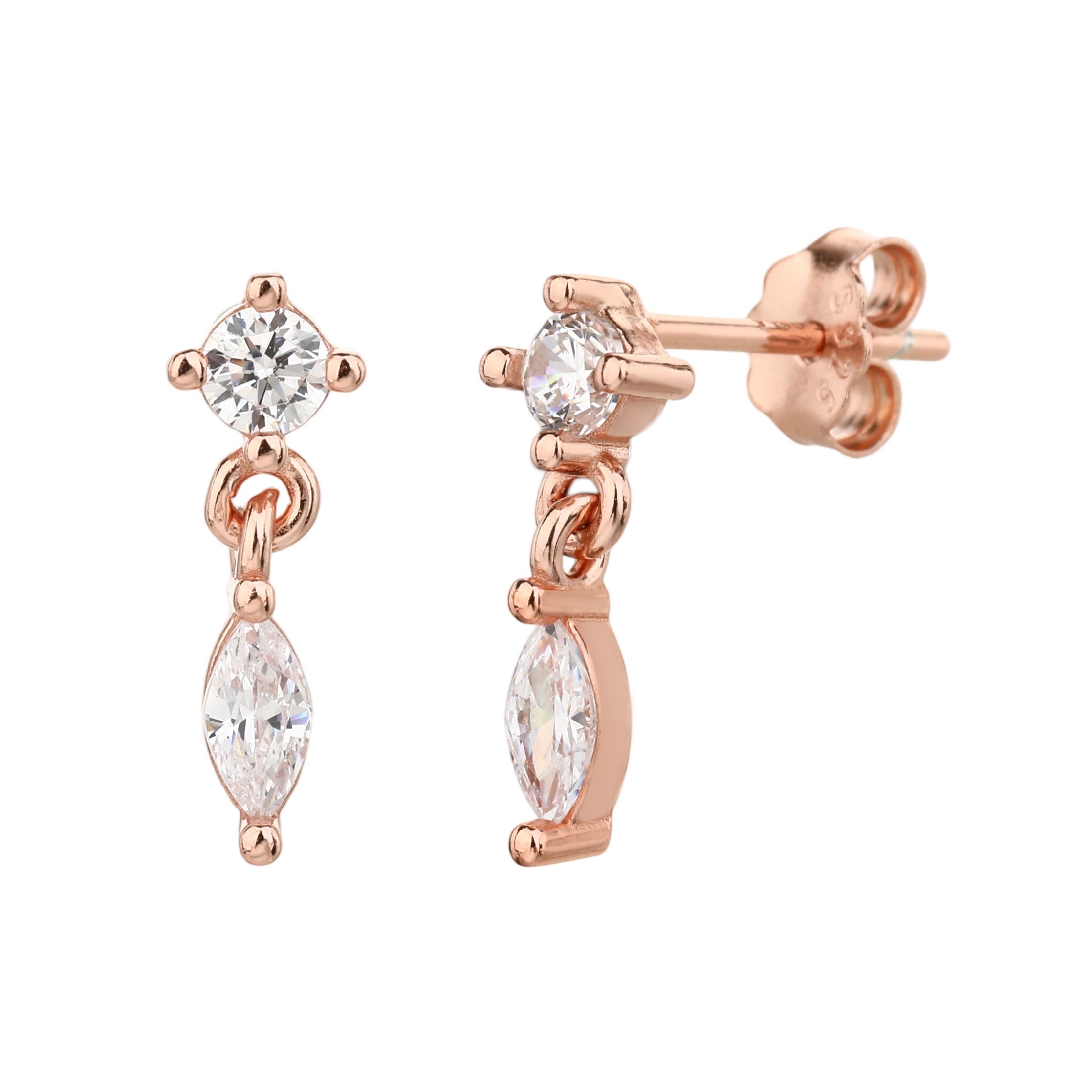 עגילים צמודים בציפוי רוז גולד משובצים בזרקונים - דגם ג'וליה