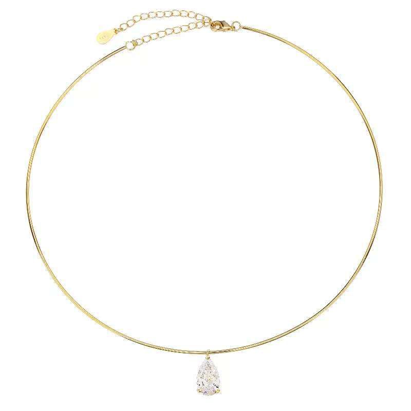 שרשרת קשיחה מצופה זהב משובצת בזרקון - דגם ואלס