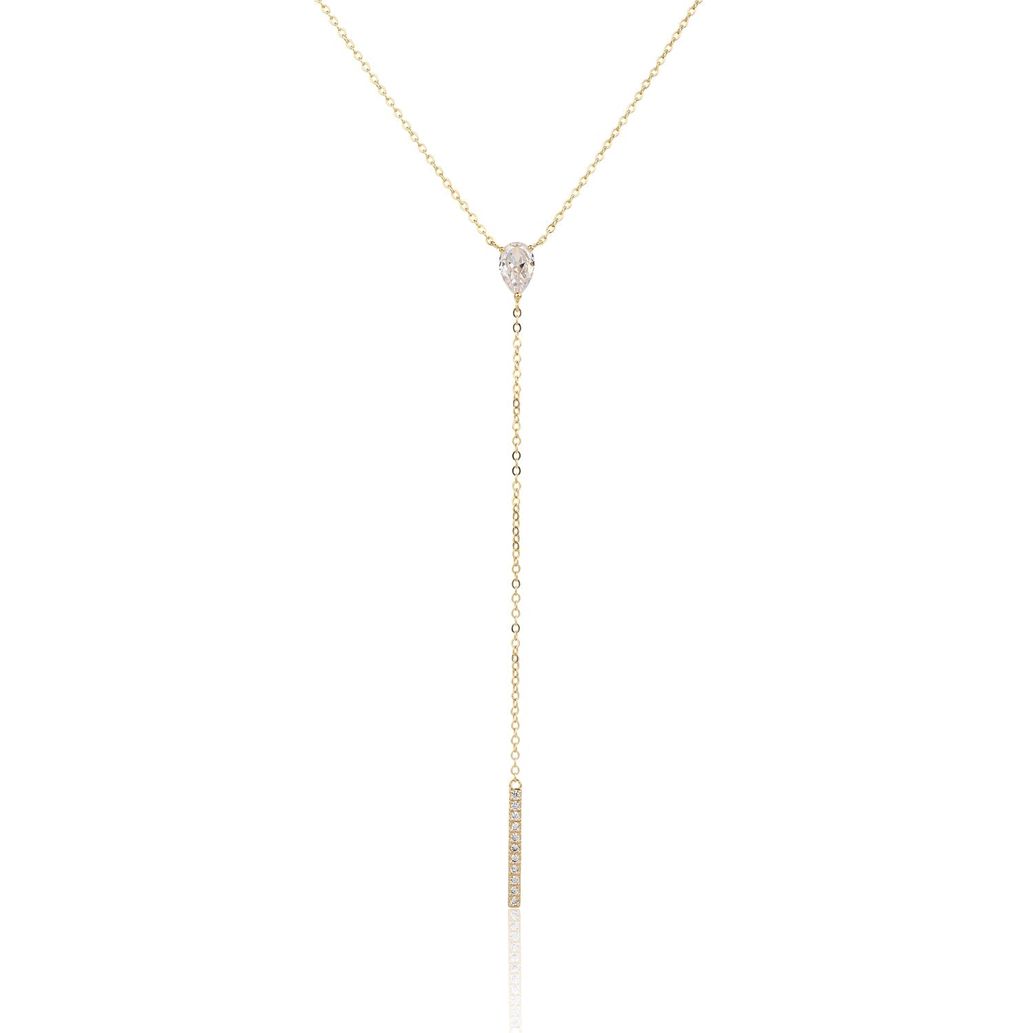 שרשרת עניבה מצופה זהב משובצת זרקונים - דגם לילך