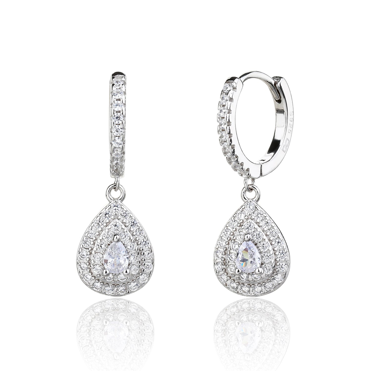 עגילים נופלים כסף 925 משובצים בזרקונים - דגם ספיר