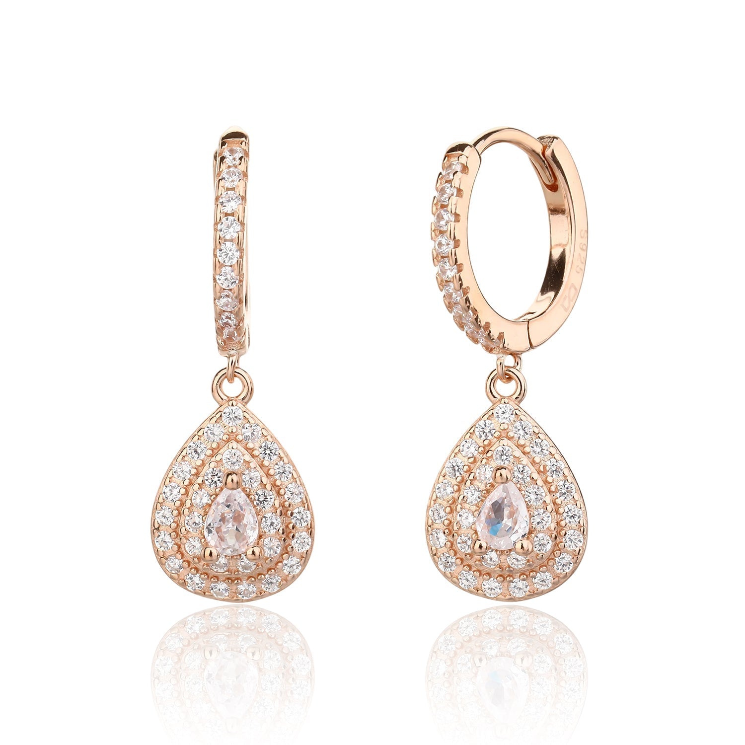 עגילים נופלים בציפוי רוז גולד משובצים בזרקונים - דגם ספיר