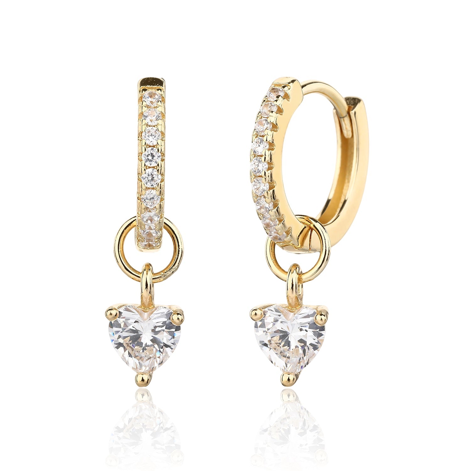 עגילי חישוק בציפוי זהב משובצים בזרקונים - דגם סול