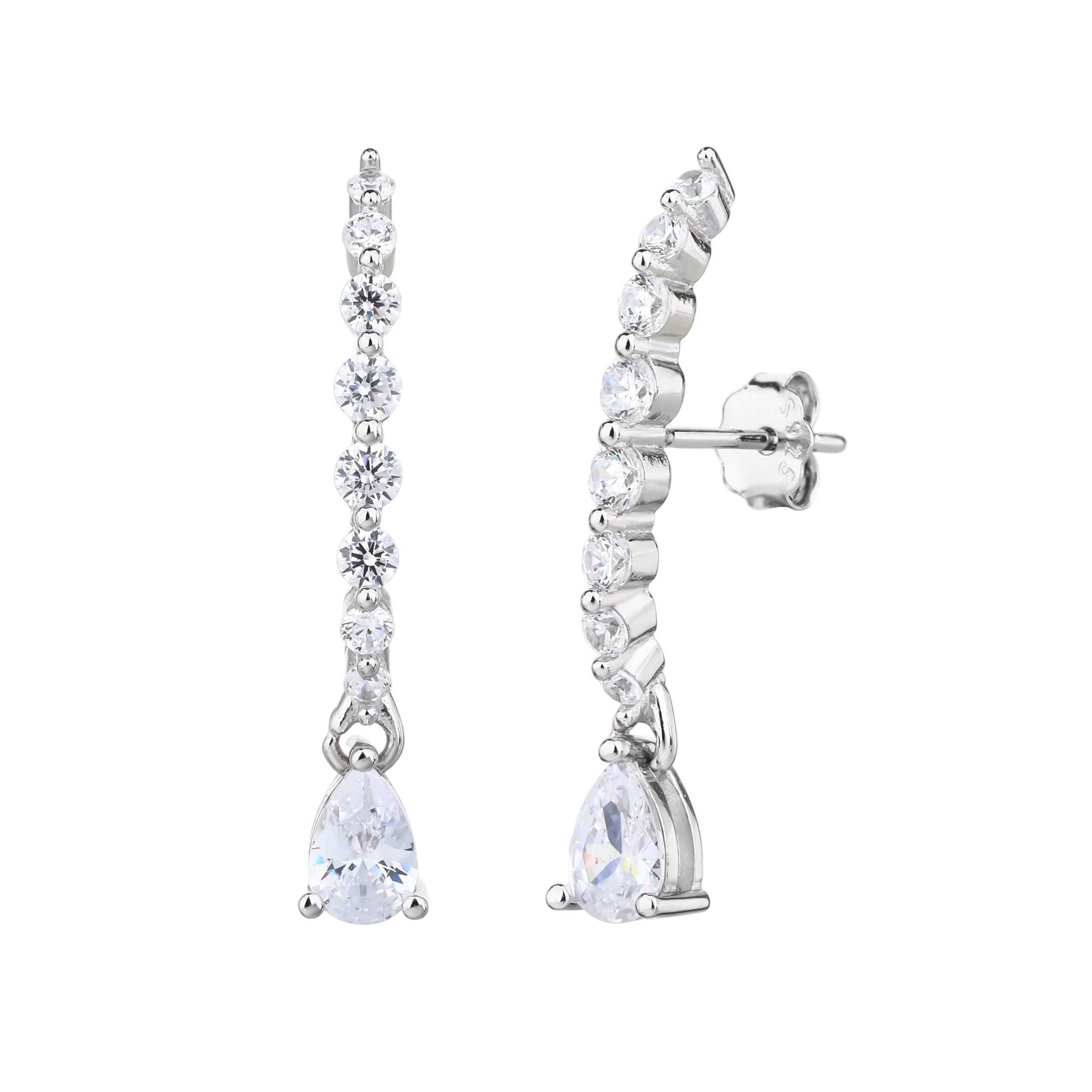 עגילים צמודים כסף 925 משובצים בזרקונים - דגם קווין